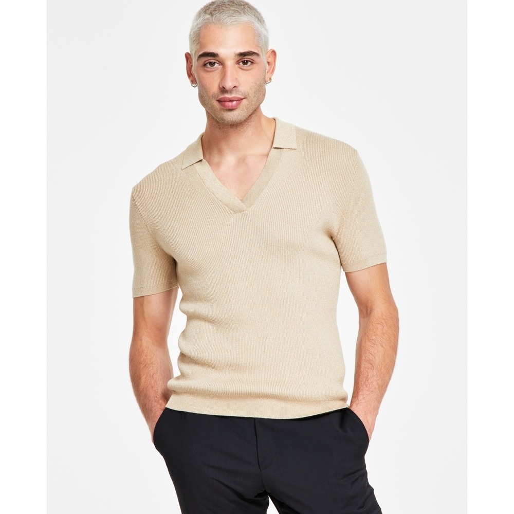 INC International Concepts Sweater Mens XS Gold Ribbed Knit Nylon Blend Top